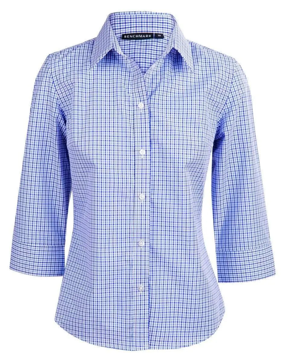 BENCHMARK Ladies’ Two Tone Gingham 3/4 Sleeve Shirt M8320Q Metro Workwear.